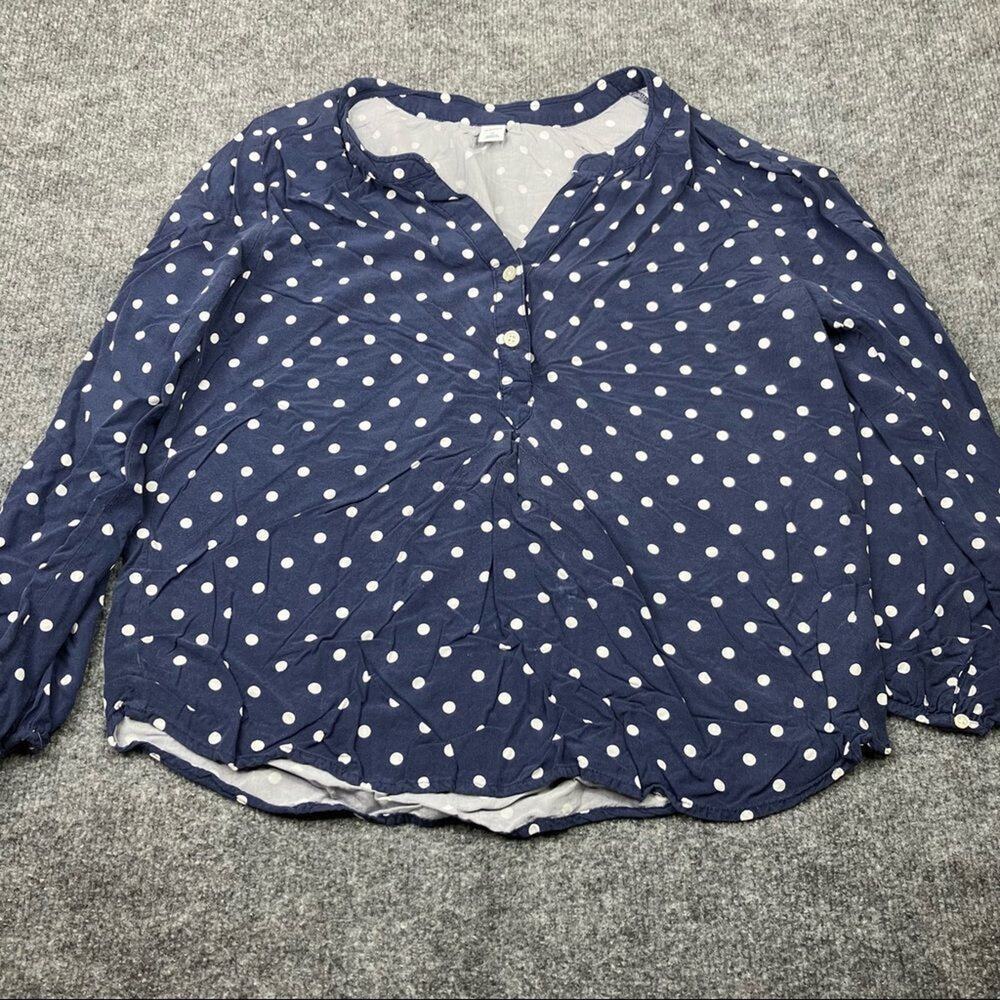 Old Navy Blouse Womens Size M Navy Blue Polka Dot Viscose Long Sleeve Casual